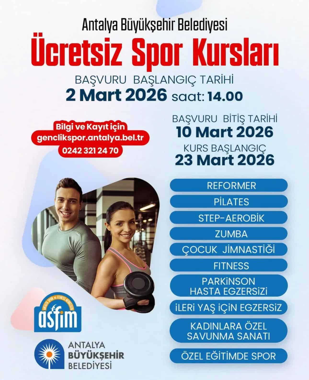 ASFİM'de Yeni Spor Dönemi 23 Mart'ta Başlıyor: Her Yaşa ve İhtiyaca Uygun Ücretsiz Kurslar