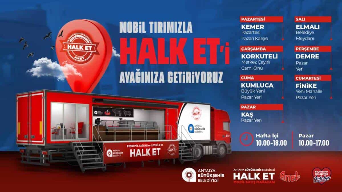 Halk Et Mobil Satış Tırı, Antalya'nın ilçelerinde uygun fiyatlı et sunuyor